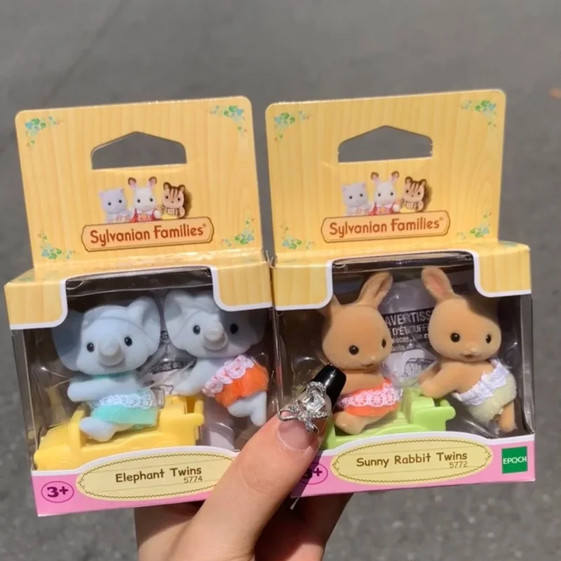 In Stock Sylvanian Families Twins Series Anime Figure Elephant Maple Leaf Cat Spotted Deer Scenario Doll For Child Birthday Gift