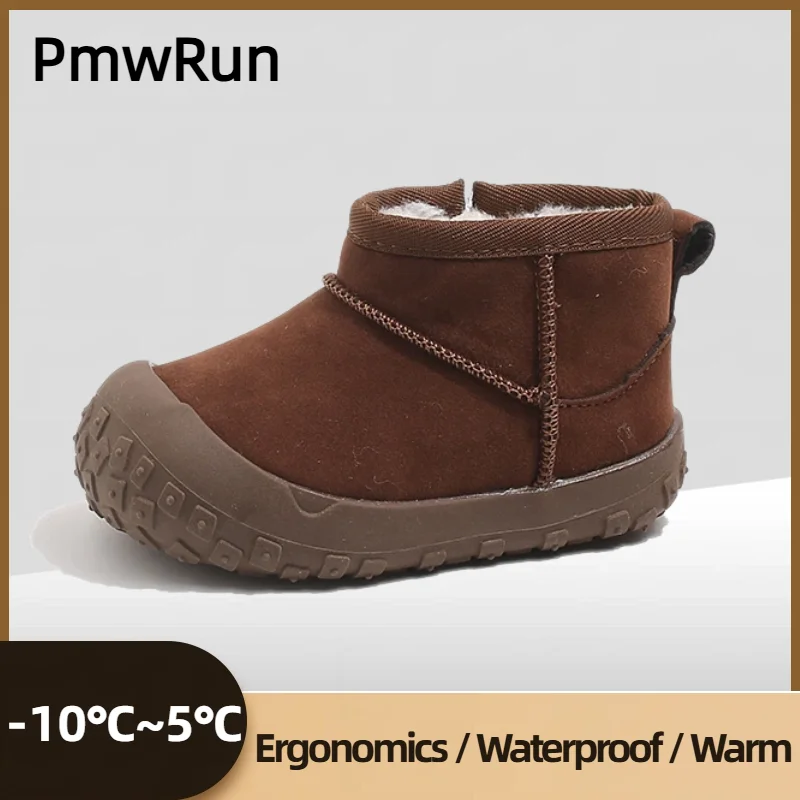 

Зимние плюшевые сапоги для детей, плотная теплая хлопковая обувь из искусственной кожи с подкладкой для мальчиков и девочек, трендовые модные детские теплые зимние сапоги