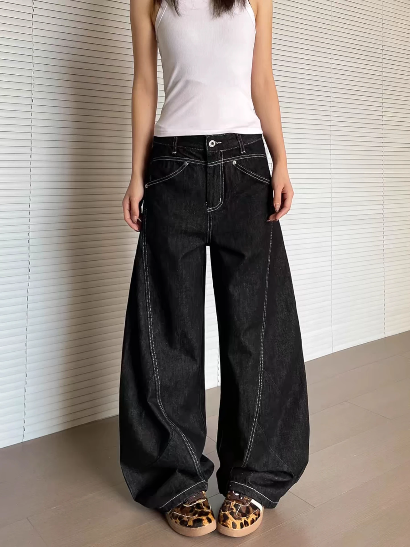 

Мужские джинсы-брюки в стиле ретро-американский ковбой, широкие, свободного кроя, прямого кроя, с деконструктированным дизайном, повседневные, с высокой талией