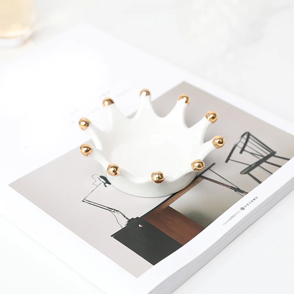 

White Ceramic Crown Shaped Jewelry Tray Nordic Style Jewelry Organizer Steady Display Stand Ring Holder Wedding Birthday Gift