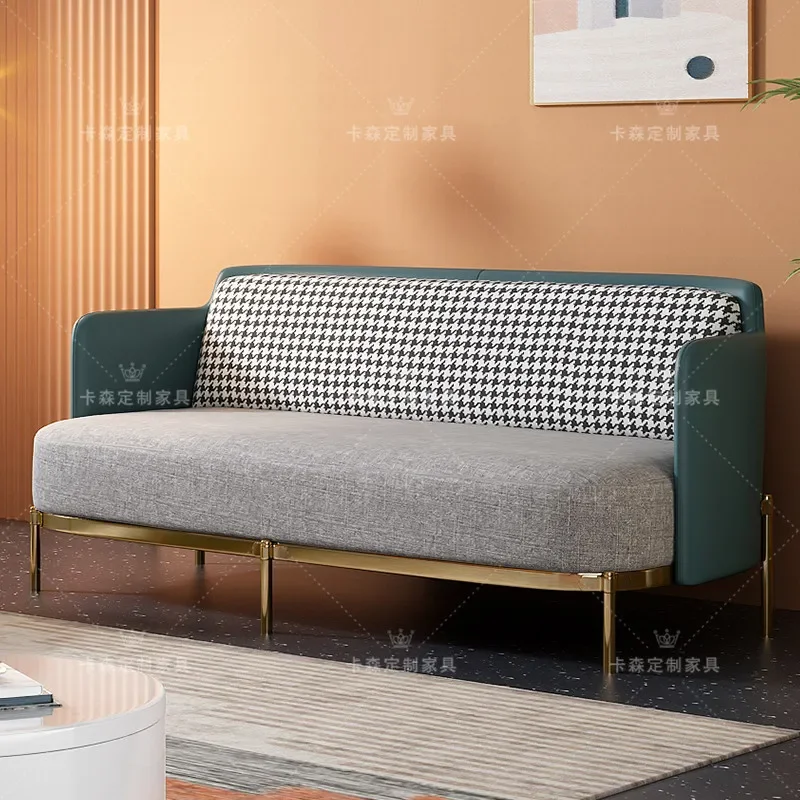 Italian minimalist leather cloth Nordic light luxury designer small apartment living room thousand bird grid sofa