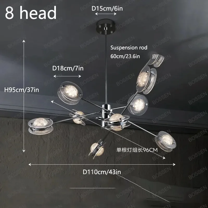 Żyrandol sufitowy REVEN American Acrylic, kula akrylowa, regulowany łańcuch, ściemnialny, możliwość personalizacji, do willi, salonu, designerski żyrandol.