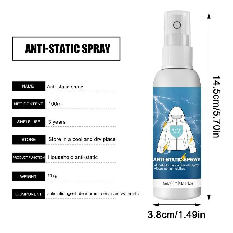 Static Spray for Clothes Anti Static 100ml Cling Remover Spray Starch for Ironing Clothes Odorless Static Remover for Wardrobe