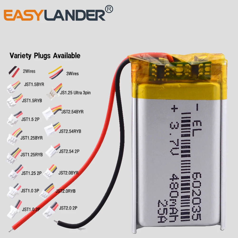 3 Wire 602035 3.7V 450mAh Lithium Polymer Battery Replacement For MP3 DVR GPS Wireless Home Monitor 3g Camera  Baby Monitor
