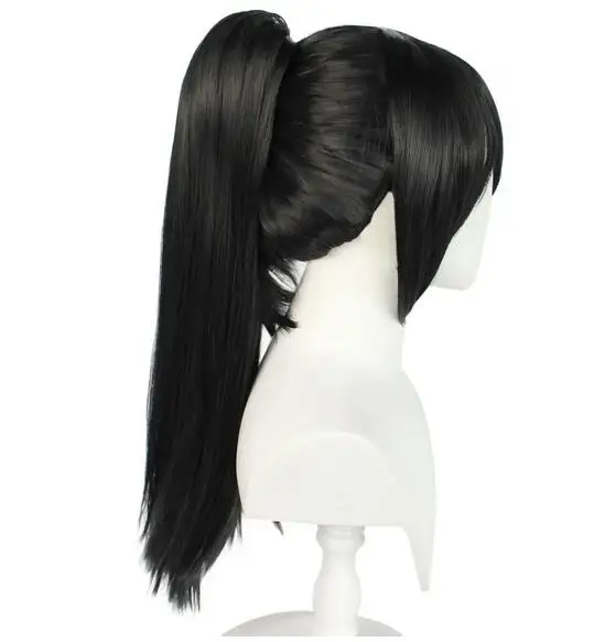 Straight Long Black Clip-in Ponytail Wigs With Bangs Daily Yukimura Jiziru Cosplay Wig for Halloween Christmas School