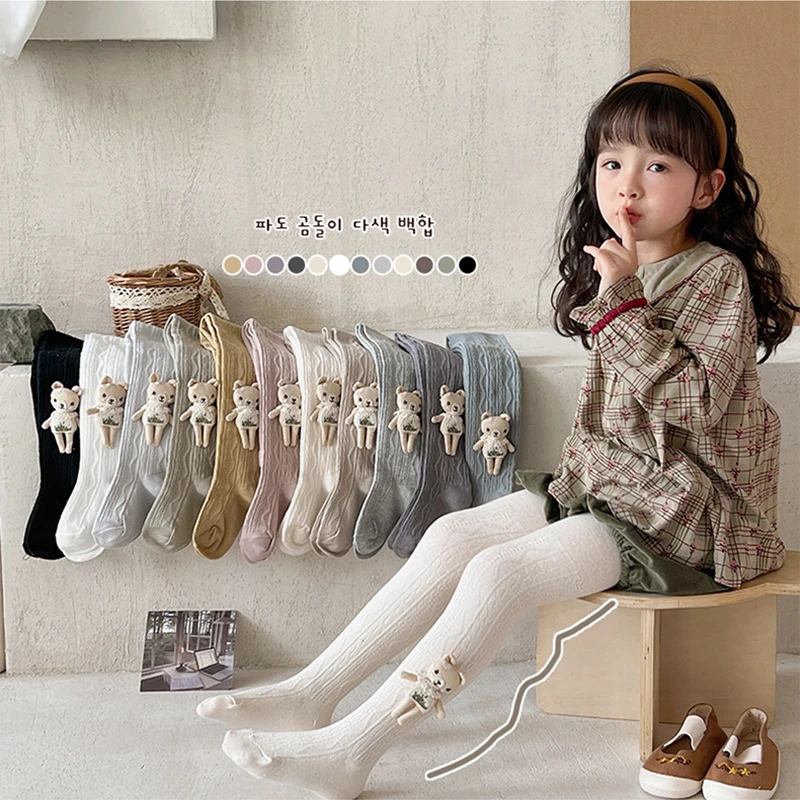 Solid color leggings for girls Wave bear multicolor pantyhose Bottom socks in spring and autumn lovely Korean girl\'s pantyhose