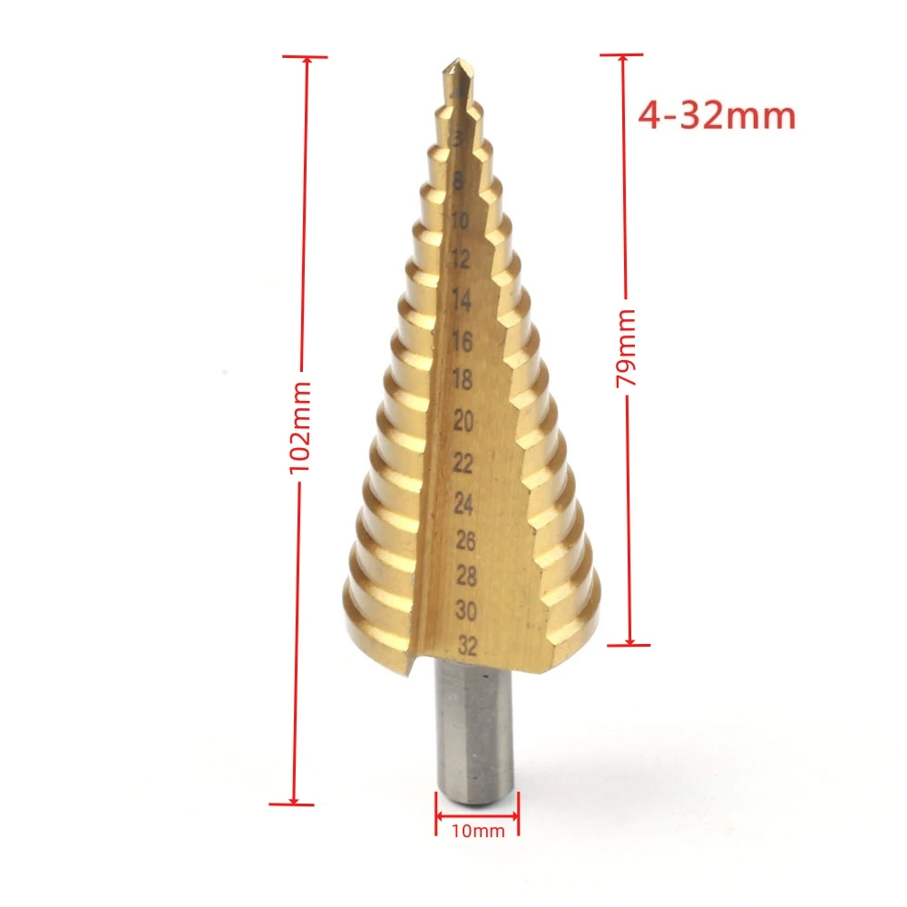 Broca escalonada recubierta de Titanio HSS, herramientas eléctricas de perforación, cortador de agujeros de madera de acero de alta velocidad,