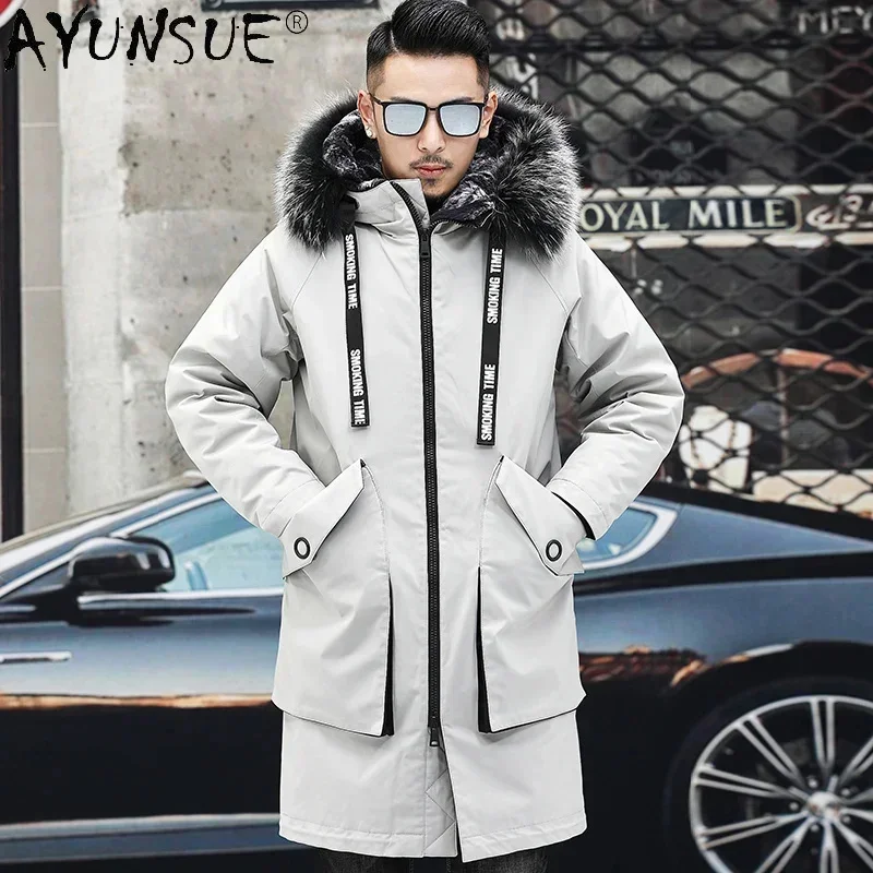 AYUNSUE Hooded 100% Real Rabbit Fur Liner Jacket Men Winter 2025 Warm Big Raccoon Collar Parkas Male Casaco Masculino Gxy778