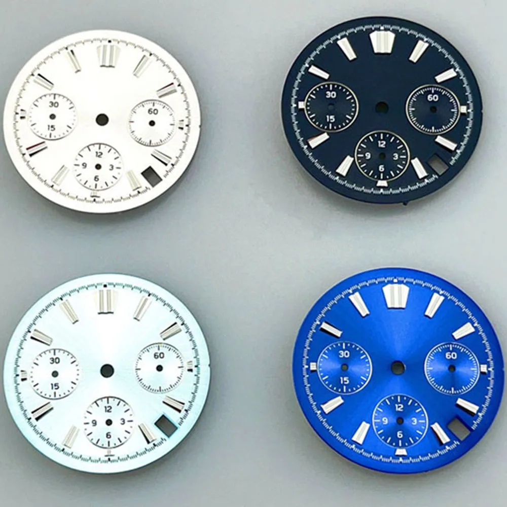 

29.5MM Watch Dial 3D Nails BGW9 Blue Green Luminous VK63 Dial, for VK63 Quartz Movement Single Calendar Watch Faces Accessories