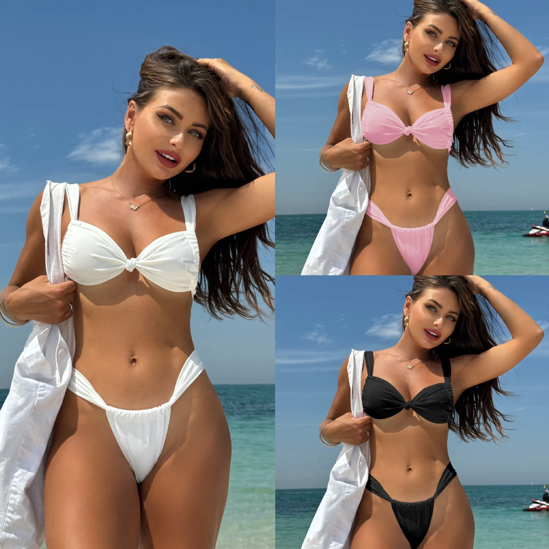 

Sexy Solid Color New Tie-up Straps Split Swimsuit Bikini