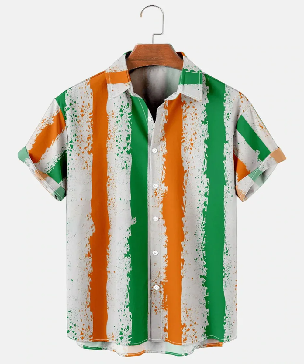 Camisa hawaiana para hombre y mujer, camisa a rayas verdes y naranjas, refrescante, estilo playero, tendencia de moda, vacaciones en la playa, 2024