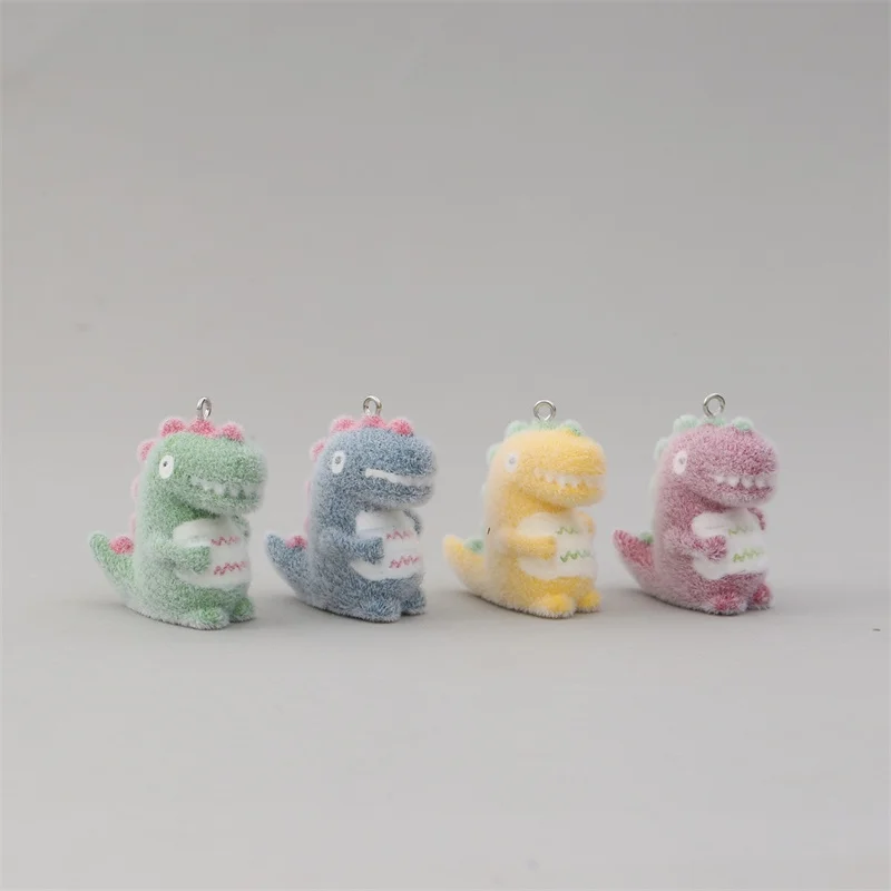 Winter style 30pcs/lot color Flocking effect animals cartoon Dinosaur shape resin dolls beads diy jewelry garment hair accessory