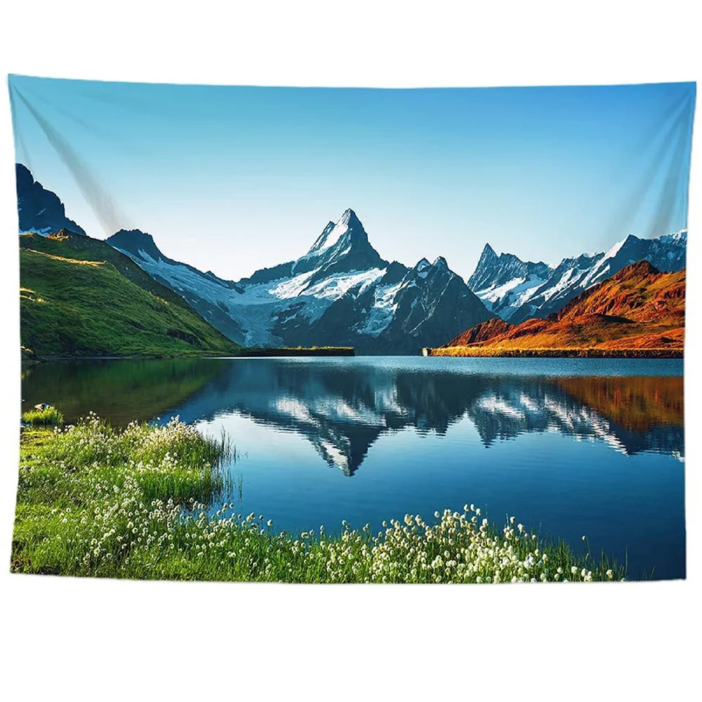 Plant Flower Pink Flower Tapestry Wall Tapestry Park Flowers Mountain Lake Nature Landscape For Living Room Bedroom