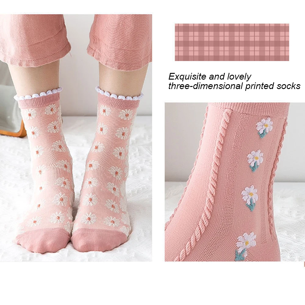 6 أزواج من الجوارب النسائية ذات النمط الأزهار المتوسطة، جوارب عصرية بطباعة ثلاثية الأبعاد بتصميم زهور ناعمة ومريحة لجميع المواسم غير رسمية #3