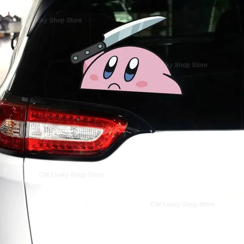 Kirby Cute Car Sticker Auto Anime Creative Door Body Scratch Cartoon Scratches Waterproof Stickers Car Decoration Accessories view 2