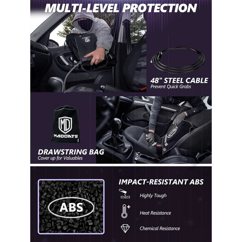 Car Gun Safe, Portable Biometric Safes for Pistols with Cable, Fingerprint & Keypad & Key Access Handgun Lock Box for Vehicle Tr