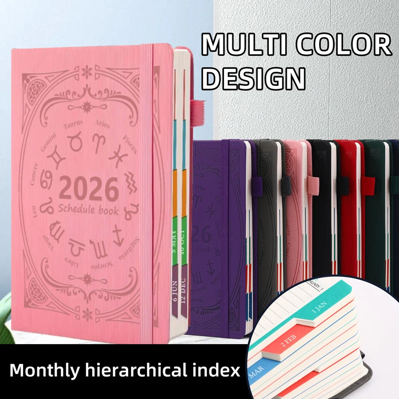 

2026 A5 Textured Pu Portable Agenda Book English Calendar Book Notepads Creative Daily Planner Reminder Desktop Date Calendar