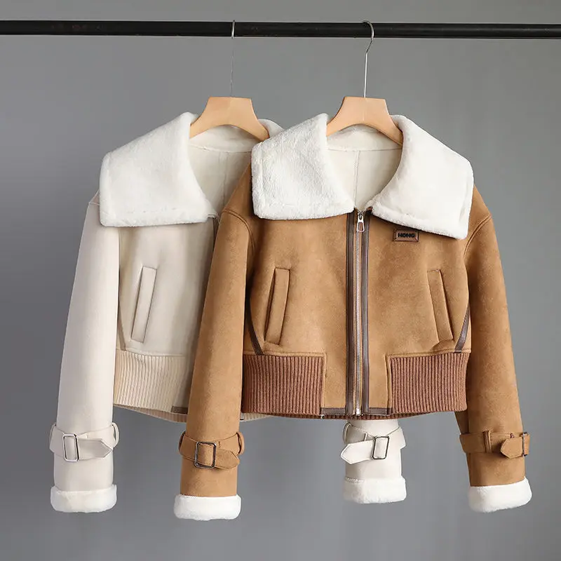 Fur One Short Jacket Women's Outwear Autumn Winter New Fried Street Fashion Loose Thickened Warm Lamb Wool Jacket Tops