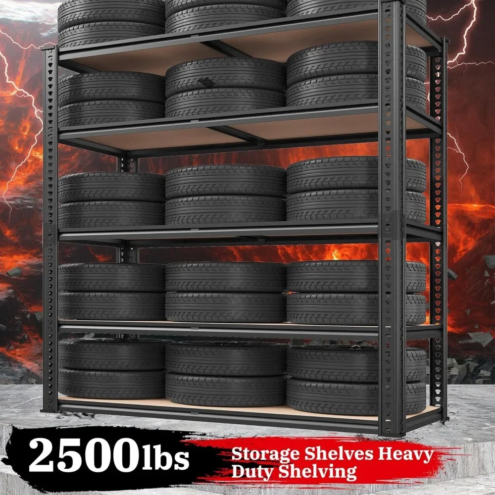 2500LBS Garage Shelving 72''H Storage Shelves Heavy Duty Shelving 5 Tier Metal Shelves for Garage Shelves Adjustable Shel