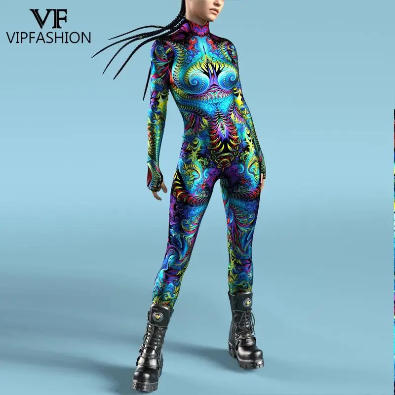 Vip Mode Abstracte Kunst Cosplay Kostuum Voor Vrouw Vakantiefeest Jumpsuit Sexy Zentai Bodysuit 12% Spandex Rits Aan De Voorkant