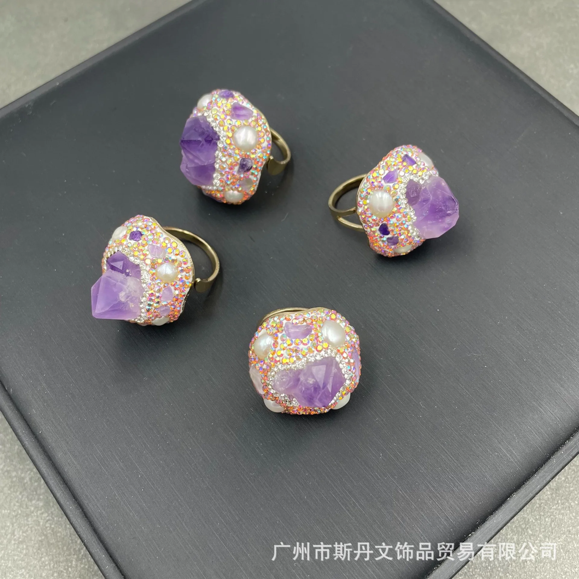 

Natural amethyst pearl, European and American personalized fashion color retention real source ring