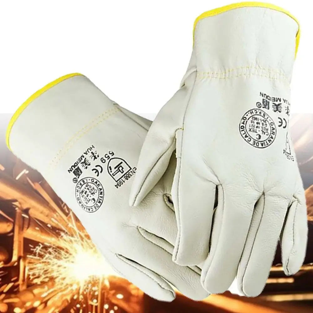

White Welding Gloves Tool Leather Heat-Resistant Work Safe Glove Machinery Flame Retardant Protective Mittens Workplace