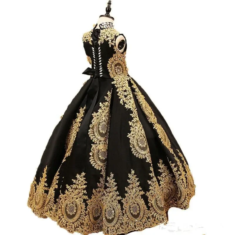 

Gorgeous Flower Girls Dress Satin Fluffy with Luxurious Exquisite Lace Applique for Kids Birthday Party Evening Ball Gowns