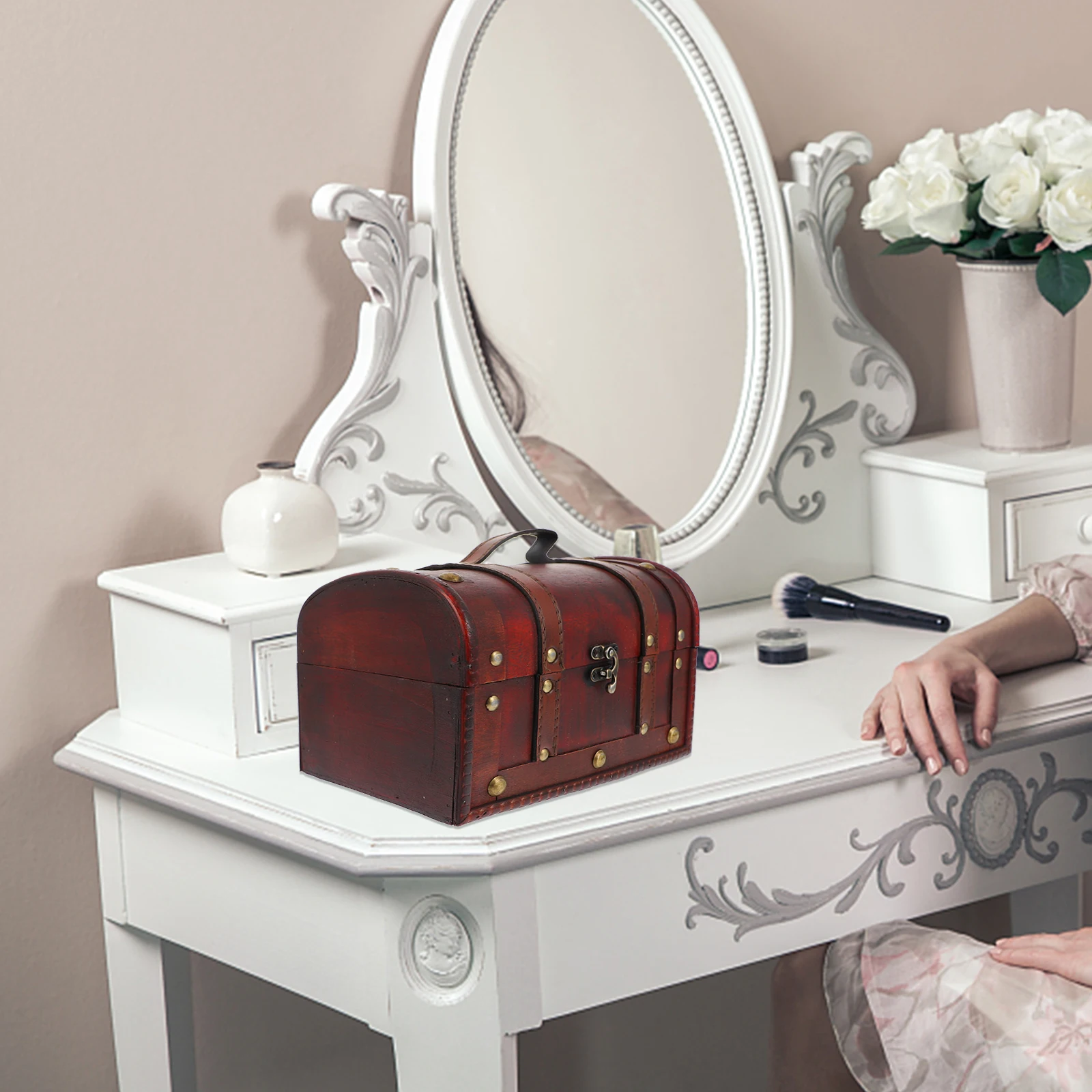 

1Pcs Wooden Storage Box Retro Style Anti-Scratch Jewelry and Sundries Organizer Home Decorative Treasure Hidden Case