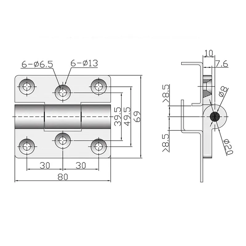 304 Stainless Steel Heavy-Duty Folding Hinge for Industrial Cabinet Doors and Machinery Boxes