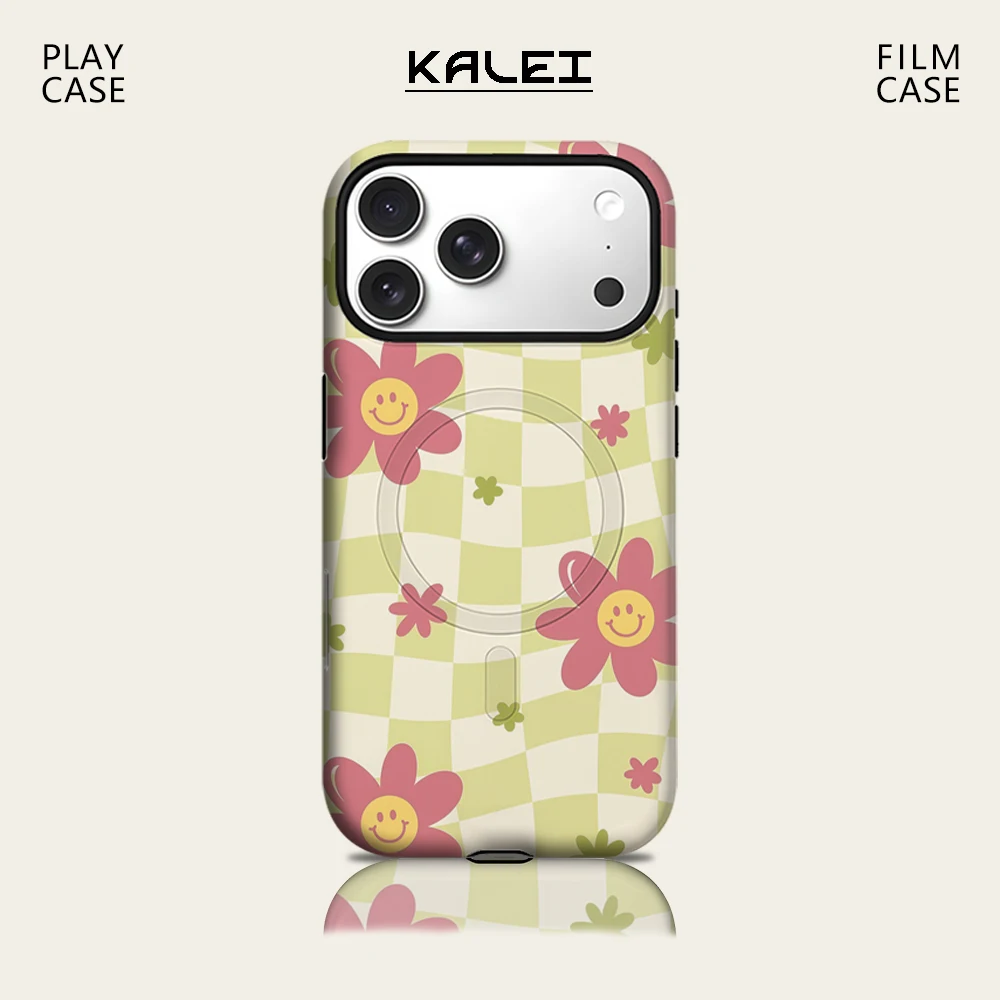 

Smiley Bloom Check Phone Case for IPhone 17 16 15 14 13 Pro Max Plus for Magnetic Single Double-layer Tough Case