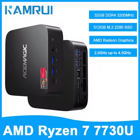 KAMRUI Mini PC AMD Ryzen7 7730U 32GB DDR4 3200MHz Dual Channel 512GB M.2 SSD WiFi6 Radeon Win11 Mini Desktop Computer For Gaming