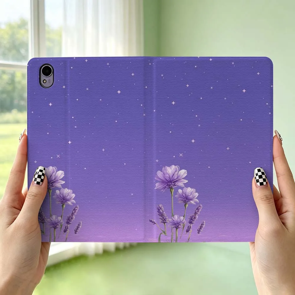 Purple Flower Starry Pen Tray For Huawei MediaPad MatePad Honor Pro V6 9 V8 X9 X 10 13.3 12.3 11 11.5 Inch Tablet Case