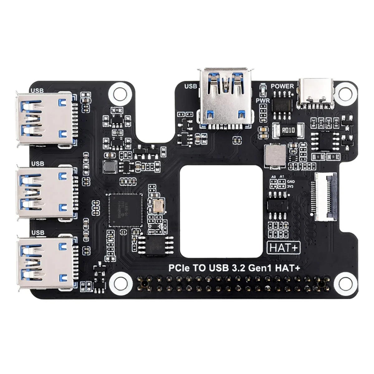 For Raspberry Pi 5 PCIe to USB 3.2 Gen1 HAT PCIe to USB HUB 4xUSB Ports Plug and Play for Raspberry Pi 5