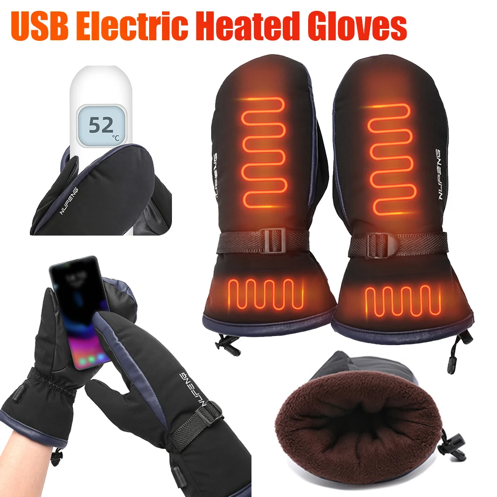 

Waterproof Electric Heated Gloves 3 Gear Temperature Winter Warm Cold-Proof Gloves Non-slip USB Power Bank Ski Mitten for Hiking