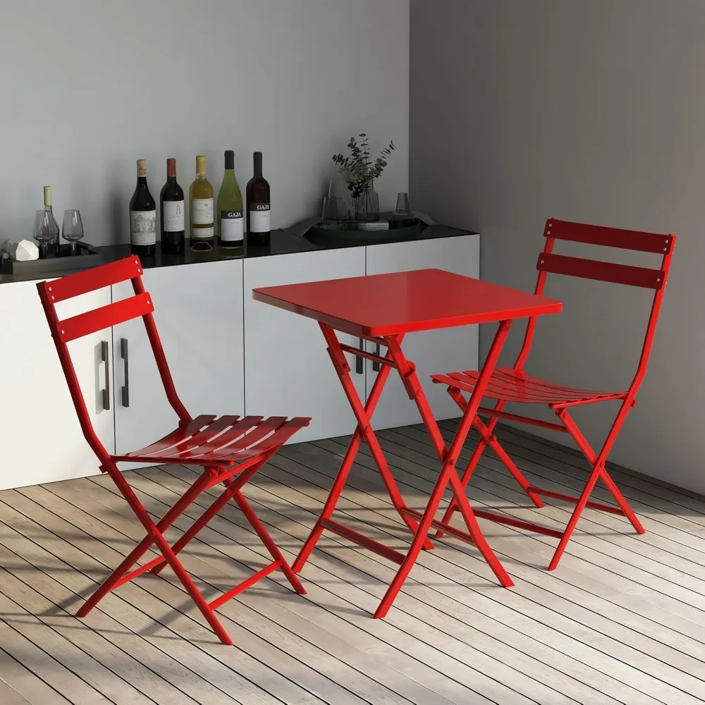 Set da bistrot da patio in metallo da 3 pezzi: 1 tavolo quadrato e 2 sedie, mobili da interno moderni pieghevoli per esterni per giardino, cortile, balcone