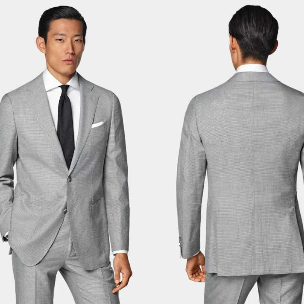 

Classics Plaid Men's Suit Slim Fit 2-piece Jacket Pants Single Breasted Formal Business Grooms Costume Customized