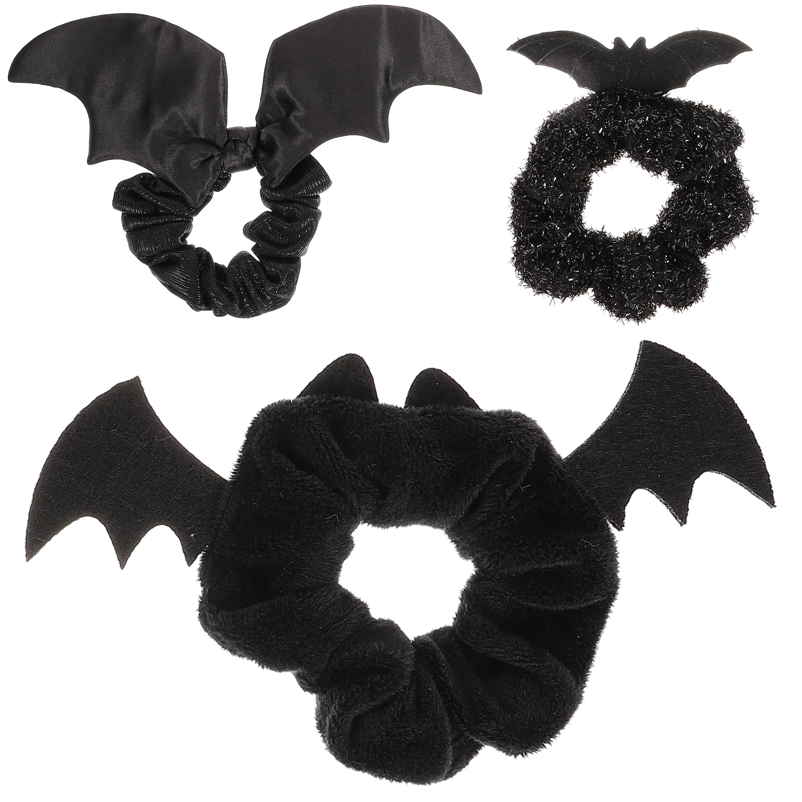 

3pcs Black Cat Halloween Scrunchies Goth Accessories Elastic Ties Ponytail Holders Bat Hair Bands Fits All Hair Types Girls