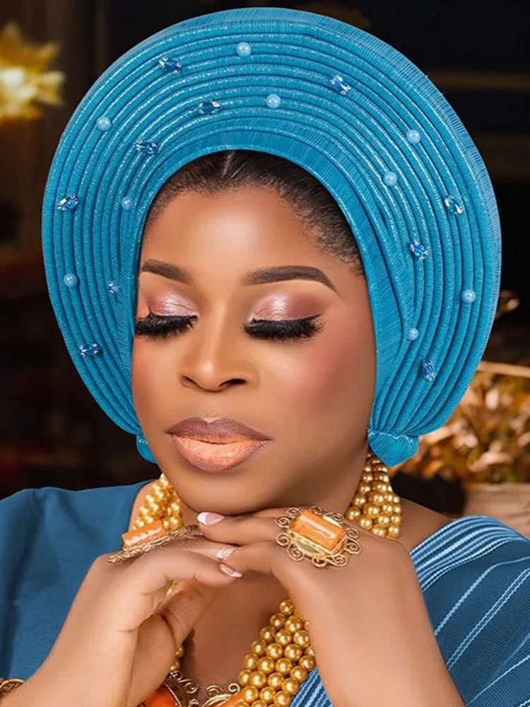 

Fashion African Muslim Turban Cap Women's Autogele Headtie Lady Head Wraps Nigeria Wedding Headgear Turbante Mujer 2025