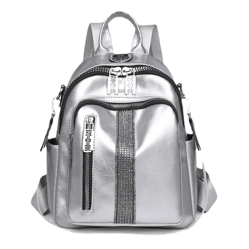 Fashion Casual Korean Travel Women\'s Bags High-capacity Preppy Y2k Students Schoolbags Simple Soft Leather Sequined Backpacks