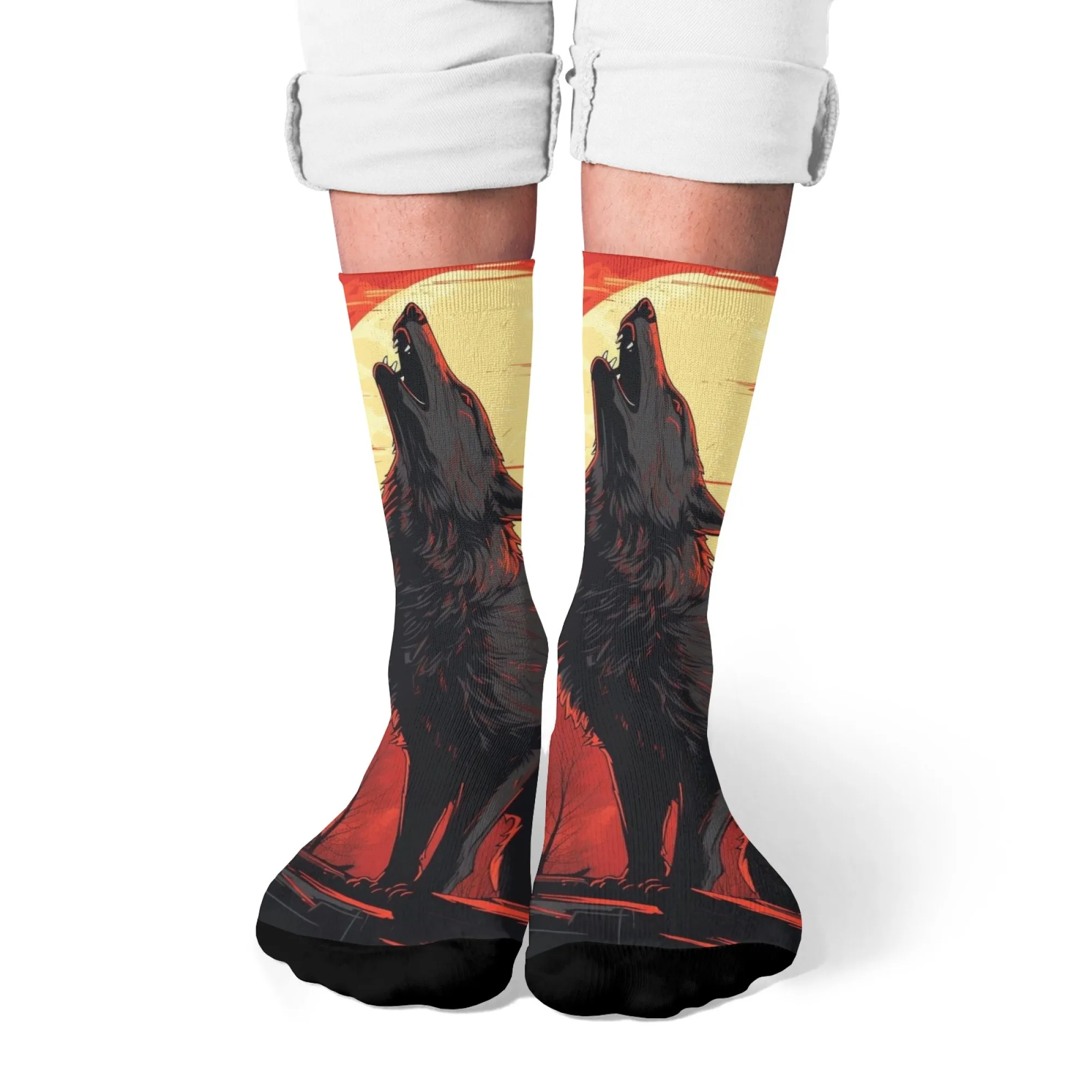 

Realistic Howling Wolf crew Socks ,Photorealistic Moonlit Wolf with ,Durable Tactical Fabric for Outdoor & Urban Streetwear