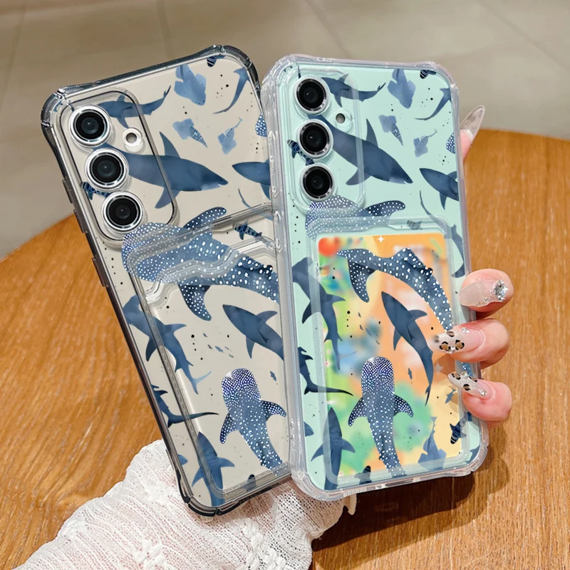 المحيط القرش الحوت قضية الهاتف لسامسونج غالاكسي A56 A16 A55 A35 A25 A15 S25 Edge S24 S23 الترا S24 FE حافظة للبطاقات محفظة غطاء من البولي يوريثان