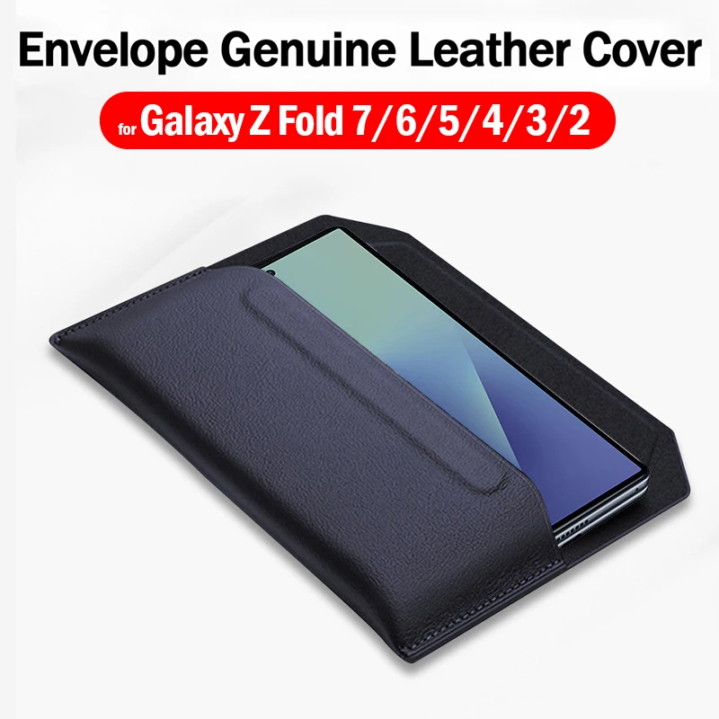 

For Samsung Galaxy Z Fold 7 6 5 4 3 2 Case Cowhide Sleeve Folding Genuine Leather Wallet Protection Pouch Bag Fundas Capa
