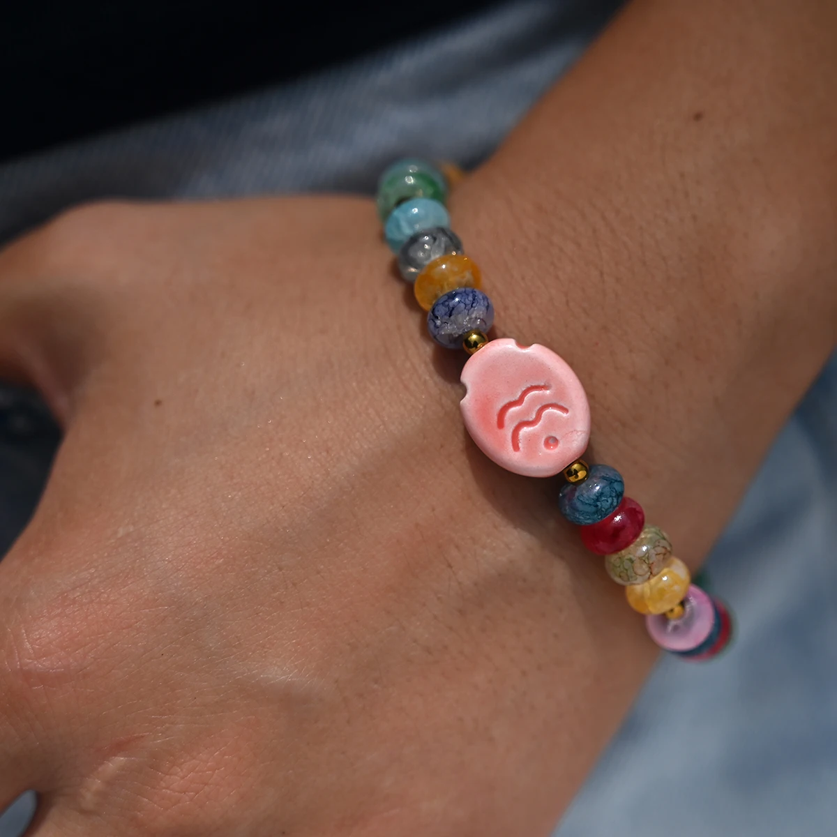 Popular Glass Beads Ceramic Fish Bracelet Fashion Elastic Cord Stackable Sea Series Charm Bracelet for Women Femme Jewelry
