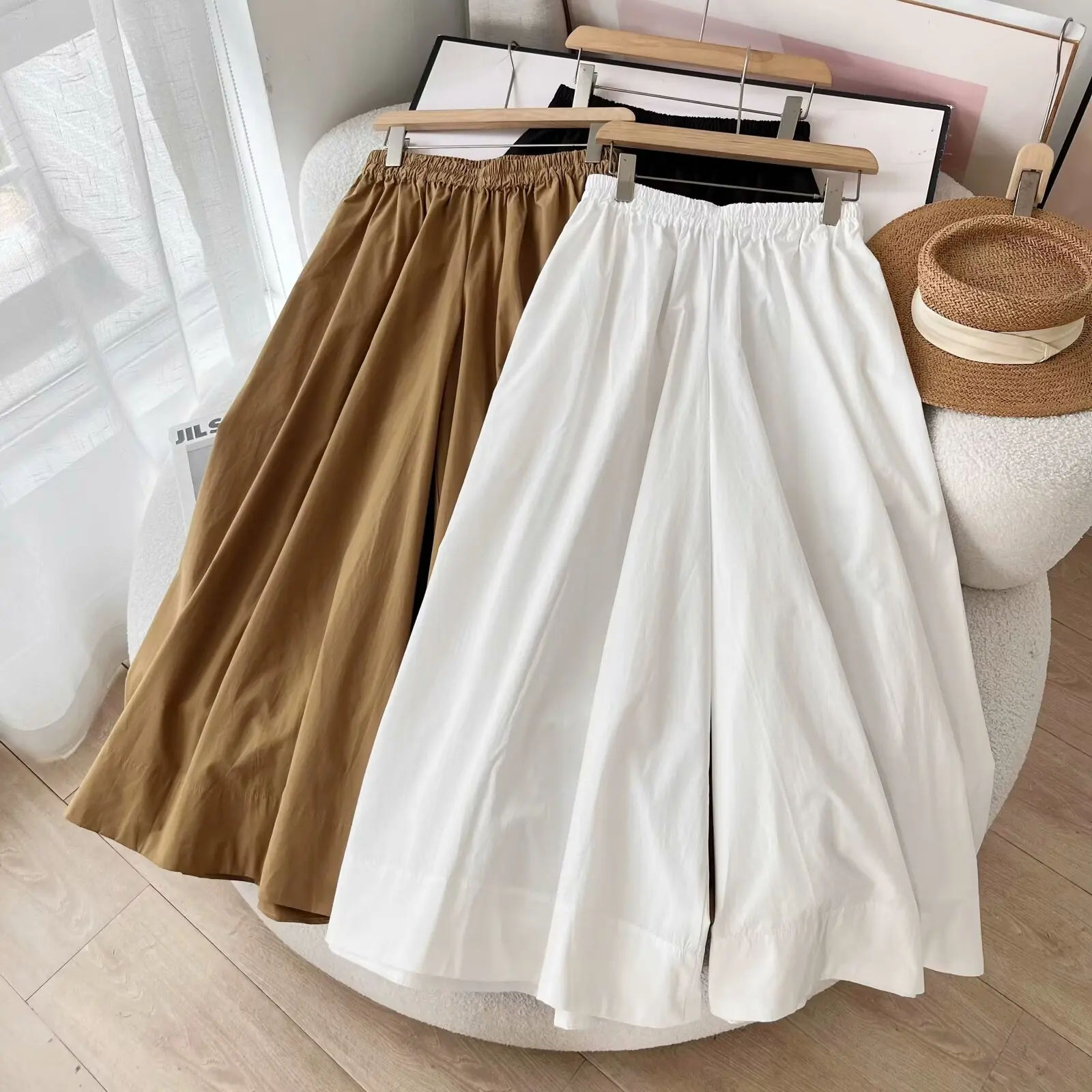 

Women 2024 Spring and Summer New Fashion Elastic Waist Casual Wide Leg Pants Chic Pocket All-match Pants Trousers Mujer