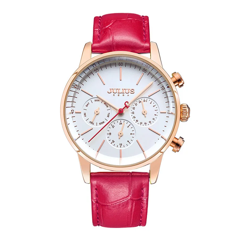 Real Multifunctions Lady Women's Watch ISA Mov't Classic Fine Sport Hours Fashion Real Leather Girl's Birthday Gift Julius Box