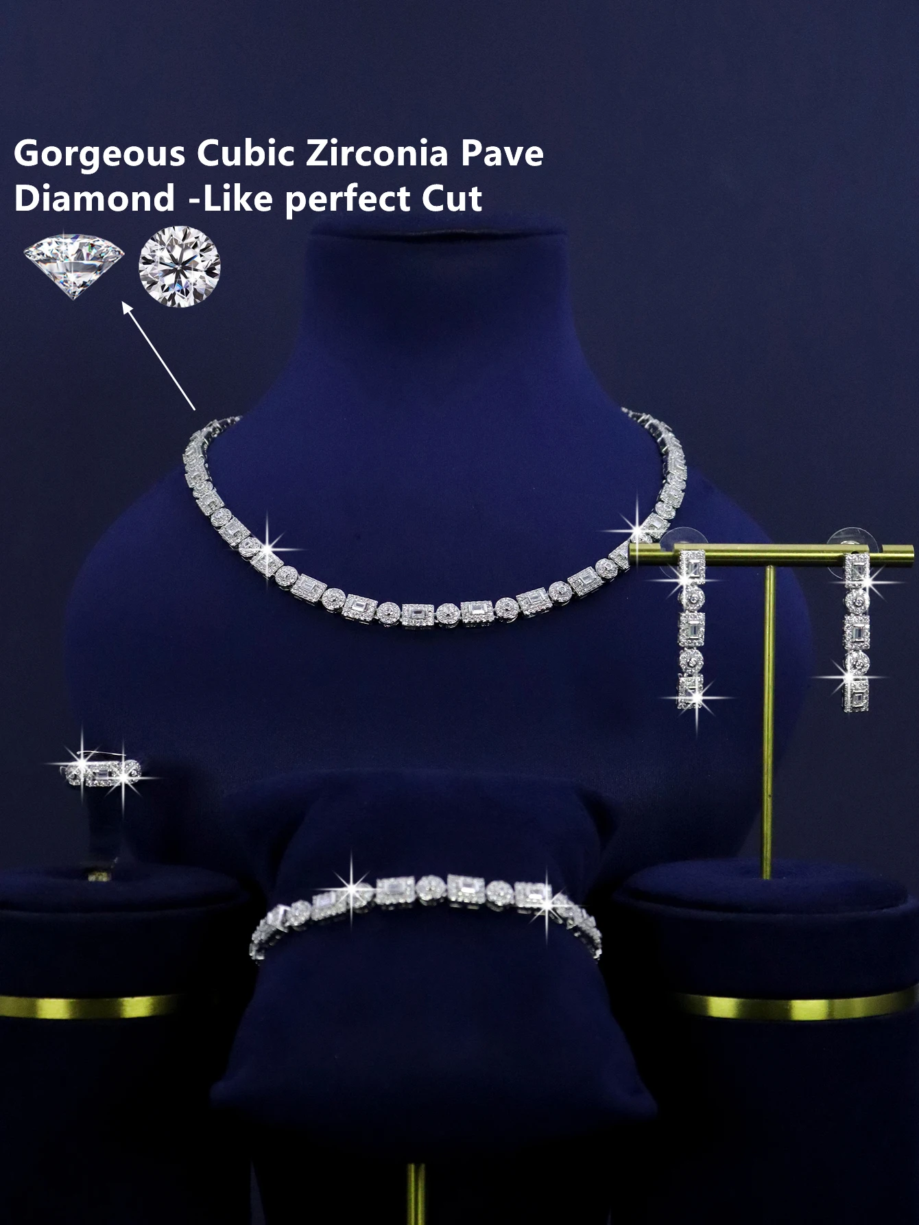 Nigeria Dubai Saudi Arabia Bridal Wedding Set Women's Jewelry Necklace Bracelet Earnail Ring Accessories