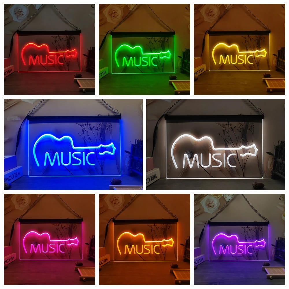 Music Guitar Display Bar Live Pub LED Neon Sign-3D Carving Wall Art per la casa, la stanza, la camera da letto, l\'ufficio, la decorazione della