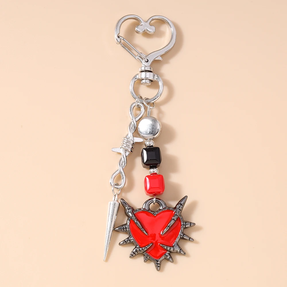 Aihua Gotischer Dornenherz-Schlüsselanhänger Steampunk Roter Herz-Schlüsselring für Damen Handtaschenanhänger DIY Schlüsselkette Ins Schmuck Geschenke – Detail 6