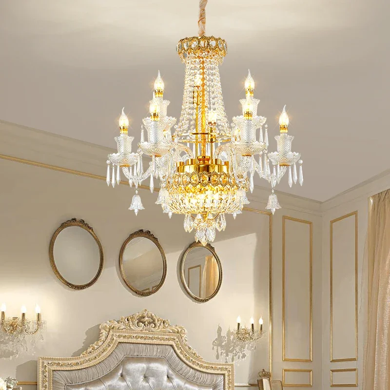European Retro HomeDecoration Crystal Chandelier Golden Luster Zinc Alloy Crystal Pendant Lamp Top Modern Lighting Living Room