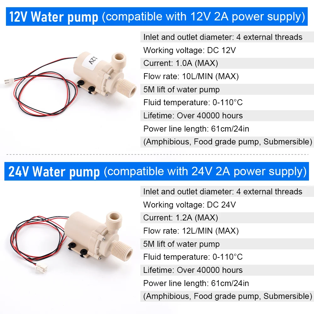 Pompe à Eau Solaire DC 12V/24V, 5m, Moteur Sans Balais, Haute Pression, Qualité Alimentaire, Irrigation de Jardin, 1 Pièce